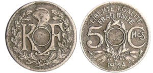 Troisième république (1871-1940) - 5 centimes Lindauer Petit module 1924 non perforée