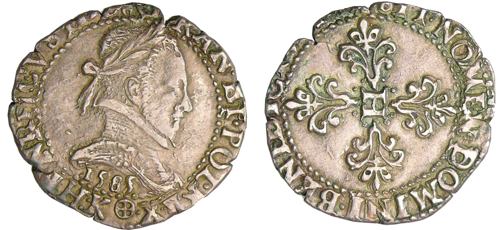 Henri III (1574-1589) - Demi-franc au col plat - 1585 K (Bordeaux) Henri III (1574-1589) - Demi-franc au col plat - 1585 K (Bordeaux)