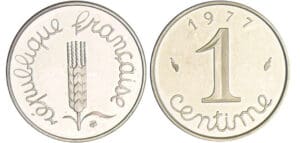 Cinquième république (1959- ) - 1 centime Epi 1977 piéfort en argent