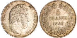 Louis-Philippe Ier (1830-1848) - 5 francs tête laurée 3ème type 1845 W (Lille)