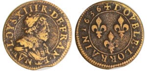 Louis XIII (1610-1643) - Double lorrain au buste viril, tête laurée, col fraisé - 1636 (Stenay)