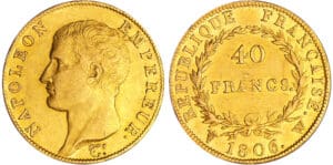 Napoléon 1er (1804-1814) - 40 francs calendrier grégorien 1806 W (Lille)