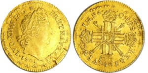 Louis XIV (1643-1715) - Louis d’or aux 8 L et aux insignes - 1701 D (Lyon) Flan réf
