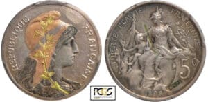 Troisième république (1871-1940) - 5 centimes Dupuis 1898 essai en Bronze argenté et doré