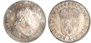 Louis XIV (1643-1715) - ¼ écu à la mèche courte - 1644 A (Paris) rose