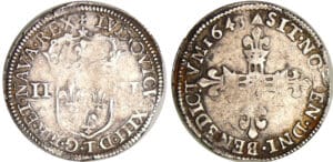 Louis XIII (1610-1643) - ¼ d'écu à la croix fleurdelisée, avers côté d'écu de France - 1643 T (Nantes)
