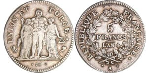 Directoire (1795-1799) - 5 francs Hercule union et force An 4 A (Paris)