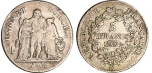Consulat (1799-1804) - 5 francs Hercule union et force An 9 K (Bordeaux)