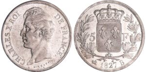 Charles X (1824-1830) - 5 francs 2ème type 1827 B (Rouen)