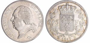 Louis XVIII (1815-1824) - 5 francs au buste nu 1817 Q (Perpignan)