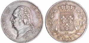 Louis XVIII (1815-1824) - 5 francs au buste nu 1823 K (Bordeaux)