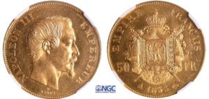 Napoléon III (1852-1870) - 50 francs tête nue 1855 A (Paris)