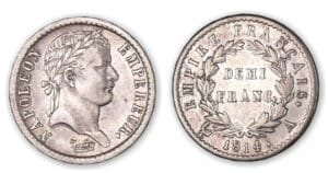 1/2 franc Napoléon revers Empire 1814 A (Paris).