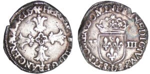 Henri IV (1589-1610) - Huitième d'écu à la croix feuillue - 1594 L (Bayonne)