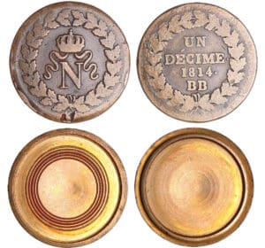 Napoléon 1er (1804-1814) - Un décime Blocus de Strasbourg 1814 BB transformé en "boite de forçat"