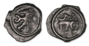REMES - Potin au guerrier courant et à l'élan (60-40 av. J.-C.).