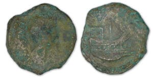 Octave - Dupondius (40av. J.-C., Narbonne) Proue de navire.