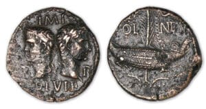Agrippa et Auguste - Dupondius (10-14 av. J.-C., Nîmes) groupe 4.