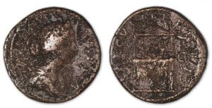 Faustine Jeune - Sesterce (161, Rome) Trône avec les jumeaux.