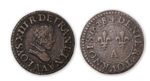 Louis XIII - Denier tournois 1628 A (Paris).