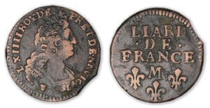 Louis XIV - Liard au buste âgé 1697 M (Toulouse).
