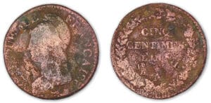 5 centimes Dupré surfrappé AN 5 A (Paris).