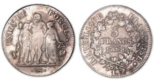 5 francs Hercule union et force avec glands An 8 L (Bayonne).