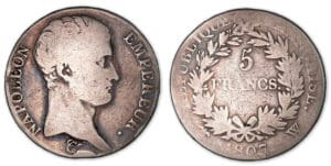 5 francs Napoléon Empereur 1807 W (Lille).