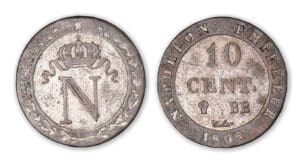 10 centimes Napoléon I 1808 BB (Strasbourg).