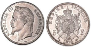5 francs Napoléon III tête laurée 1870 A (Paris).