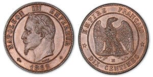 10 centimes Napoléon III tête laurée 1862 BB (Strasbourg).