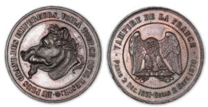 Médaille satirique de Napoléon III 1870 (Tête de cochon).
