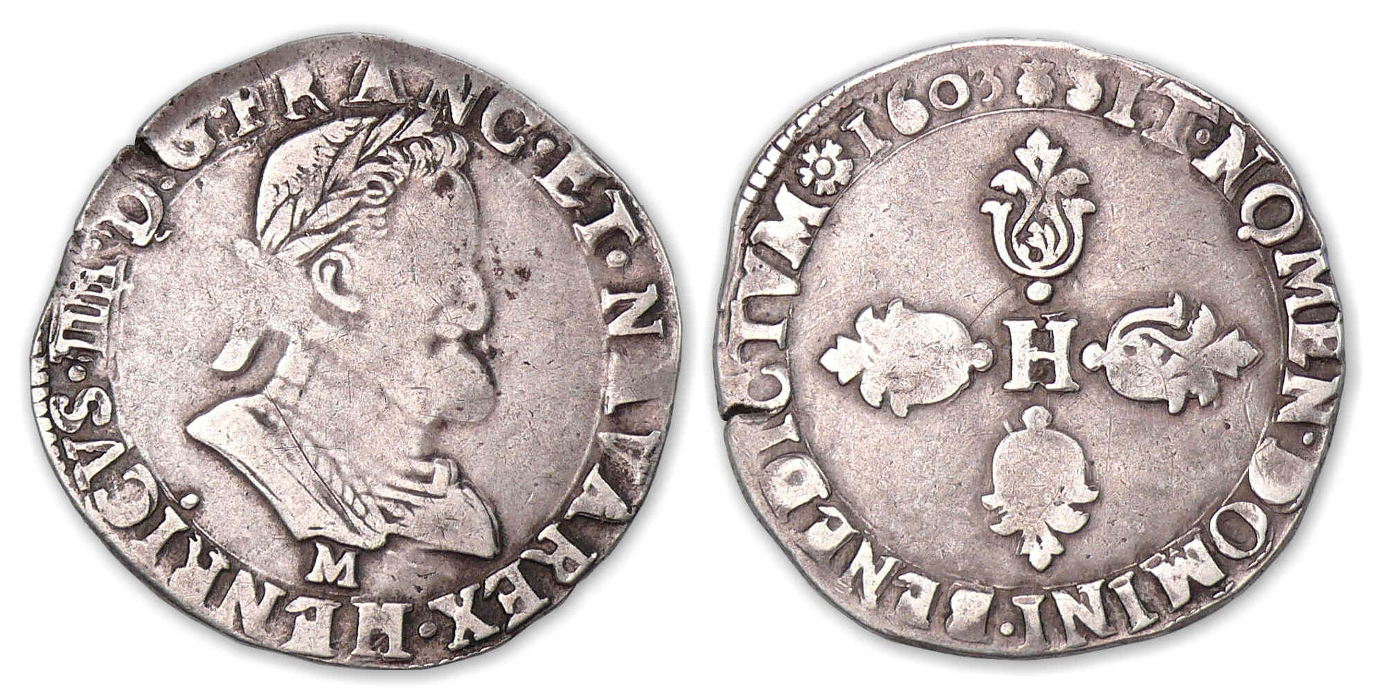 Henri IV - Demi-franc 1603 M (Toulouse). Henri IV - Demi-franc 1603 M (Toulouse).