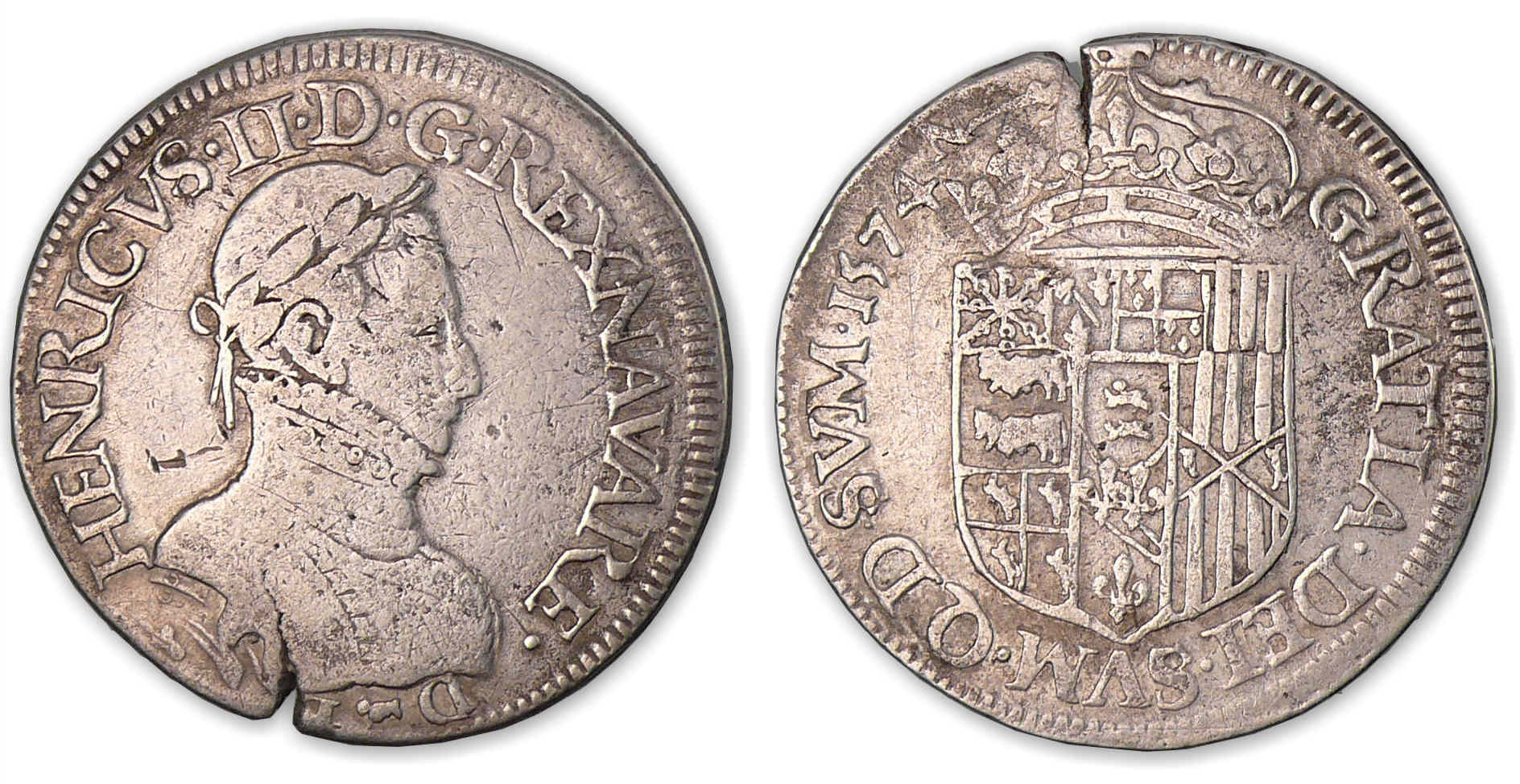 Navarre - Henri III de Navarre, II de Béarn Teston 1574 (Pau). Navarre - Henri III de Navarre, II de Béarn Teston 1574 (Pau).