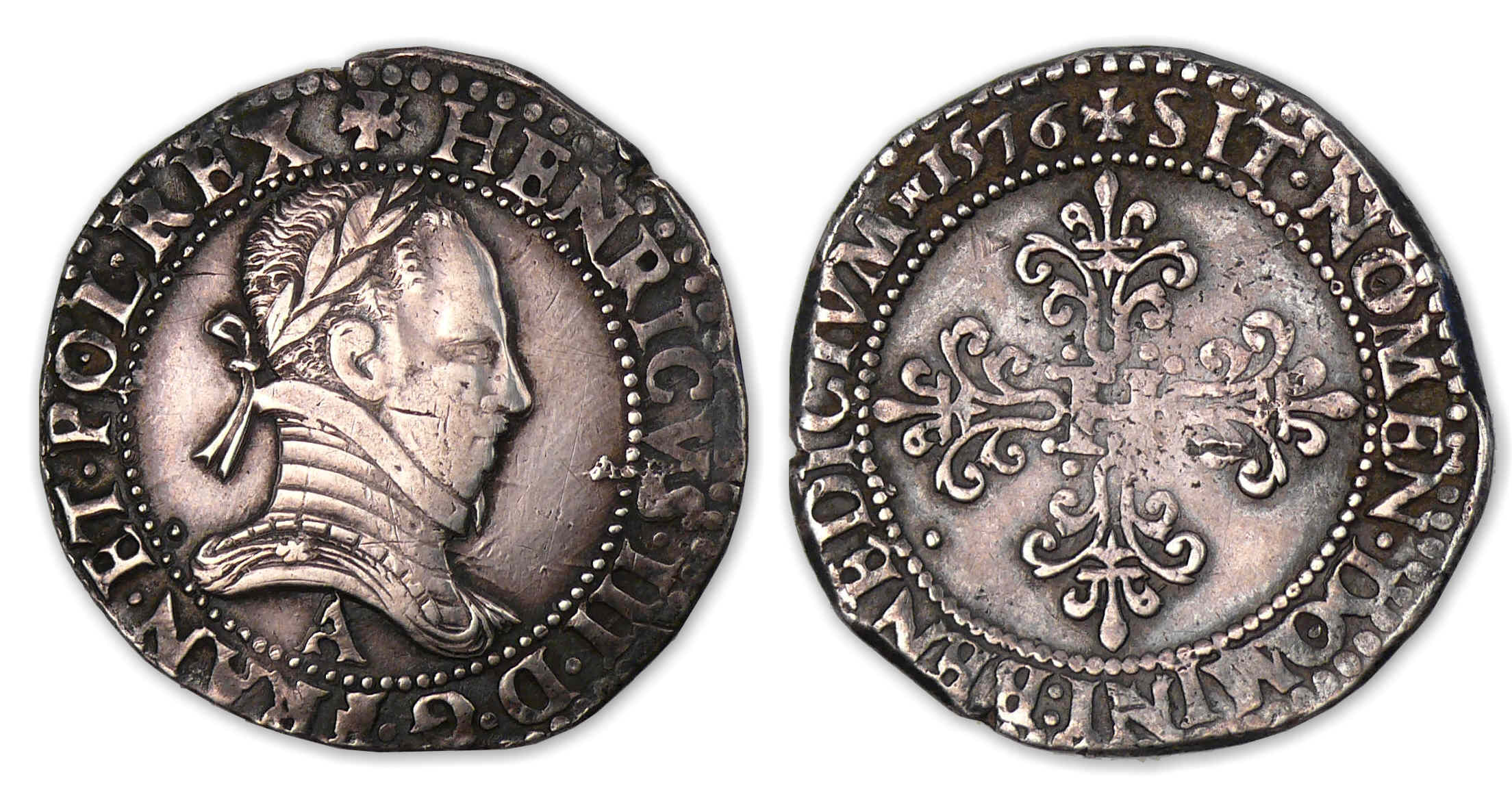 Henri III - Franc au col plat 1576 A (Paris). Henri III - Franc au col plat 1576 A (Paris).
