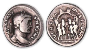 Galère Maximien - Argenteus (293-306, Trèves) Porte de camp.
