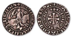 Hainaut - Marguerite de Constantinople - Demi-gros au cavalier.