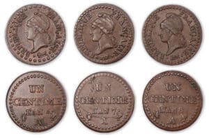 Lot  de 3, 1 centime Dupré Directoire An 6-7-8 A (Paris).