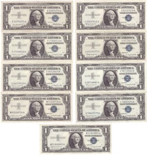 Etats-Unis - Bank Note - Silver Certificates - 1 dollar serie 1957 ; A ; B (lot de 9 billets)