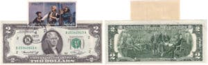 Etats-Unis - Bank Note - United States Notes - 2 dollars serie 1976 avec timbre premier jour July 4th 1977