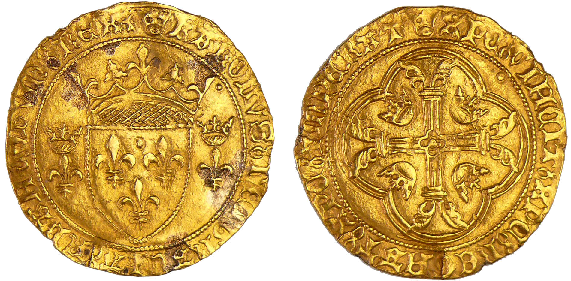 Charles VII (1422-1461) - Ecu d'or à la couronne - Montpellier 2ème émission (12 Août 1445) Charles VII (1422-1461) - Ecu d'or à la couronne - Montpellier 2ème émission (12 Août 1445)