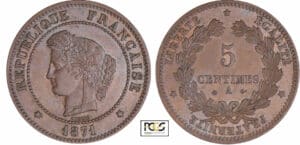 Troisième République (1871-1940) - 5 centimes Cérès 1871 A (Paris) grand A