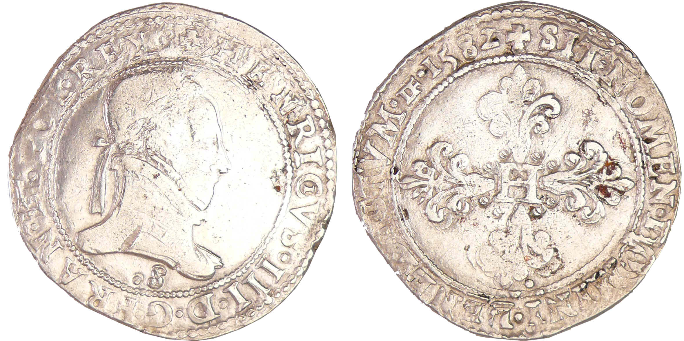 Henri III (1574-1589) - Franc au col plat - 1582 S (Troyes) Henri III (1574-1589) - Franc au col plat - 1582 S (Troyes)