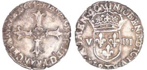 Henri IV (1589-1610) - Huitième d'écu à la croix feuillue - 1605 T (Nantes)