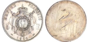 Napoléon III (1852-1870) - 5 francs (1853), épreuve de Bouvet, cliché de revers