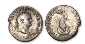 Titus - Denier (80, Rome) Ancre et dauphin
