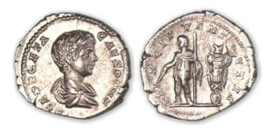 Géta - Denier (201, Rome) Géta et Trophée.