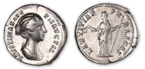 Faustine Jeune - Denier (161/175, Rome) La Joie.