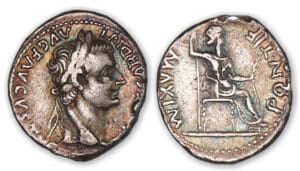 Tibère - Denier (16, Lyon) Livie assise.