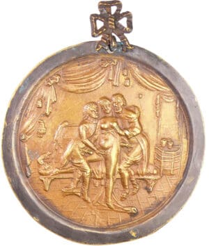 Grande médaille érotique coulée en cuivre